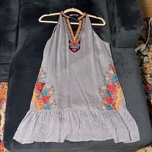 Floral Embroidered Halter Mini Dress